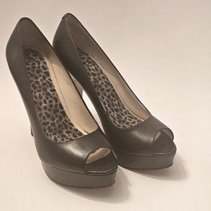 Calvin Klein Peep-Toe Black Leather Platform Pumps size 5.5